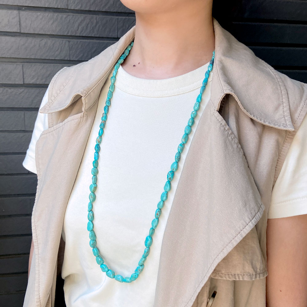 ターコイズ タンブル ロングネックレス