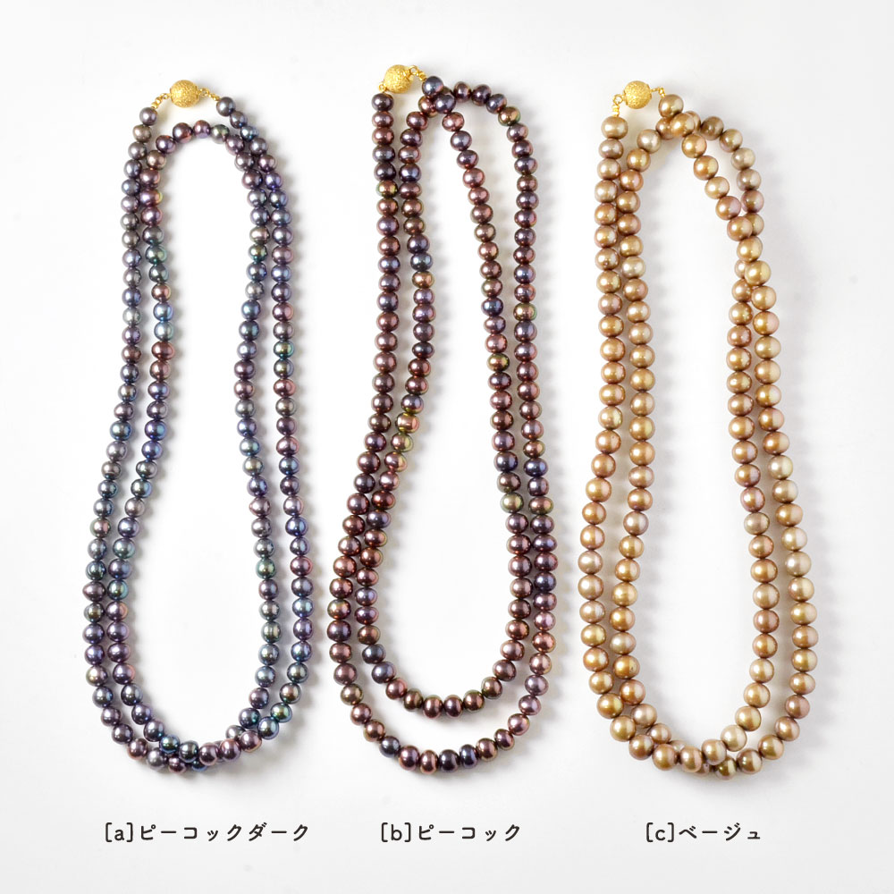 淡水パール ベージュ・ピーコック ポテト ロングネックレス