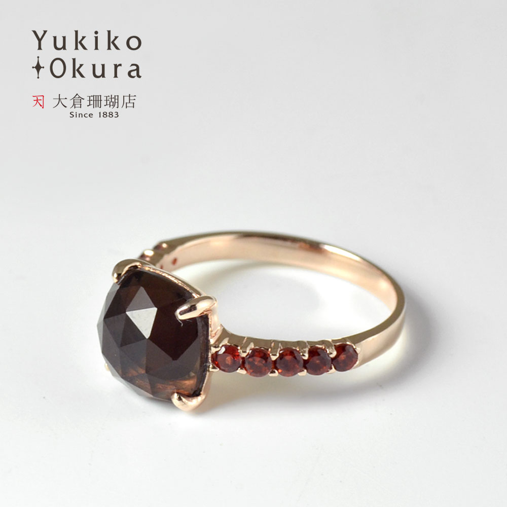 SV925(ピンクゴールドカラー) スモーキークォーツ ガーネット リング