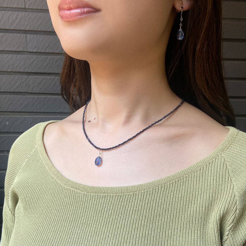 K10 サファイア カイヤナイト フリンジイヤリング ピアス