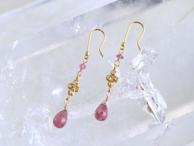 K18 ピンク トルマリン ダイヤ ピアス