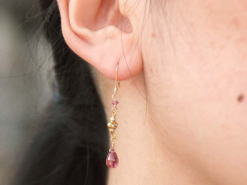 K18 ピンク トルマリン ダイヤ ピアス