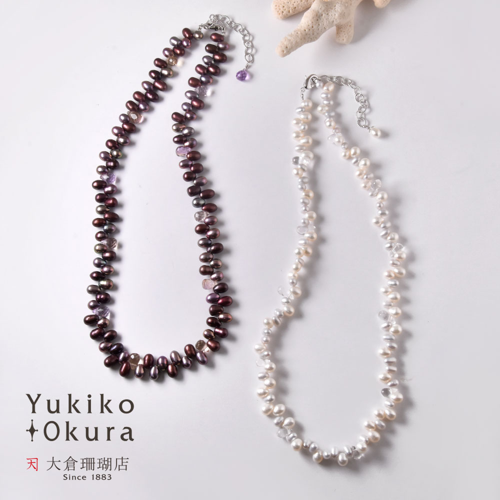 淡水パール 天然石 トップドリル ショートネックレス(ホワイト系