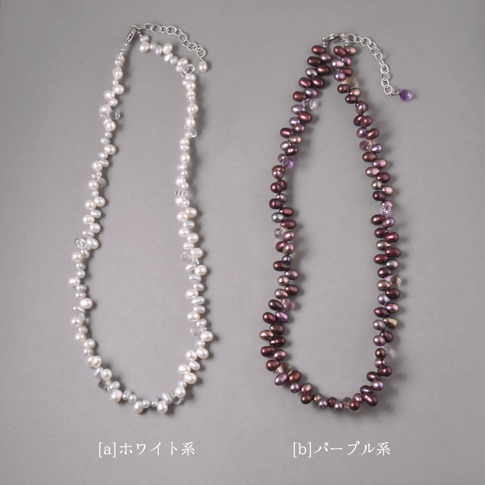 淡水パール 天然石 トップドリル ショートネックレス(ホワイト系・パープル系)