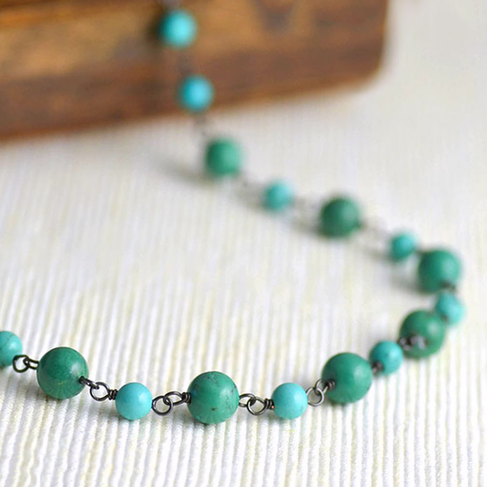 ラウンド ターコイズ ピンつなぎロング ネックレス