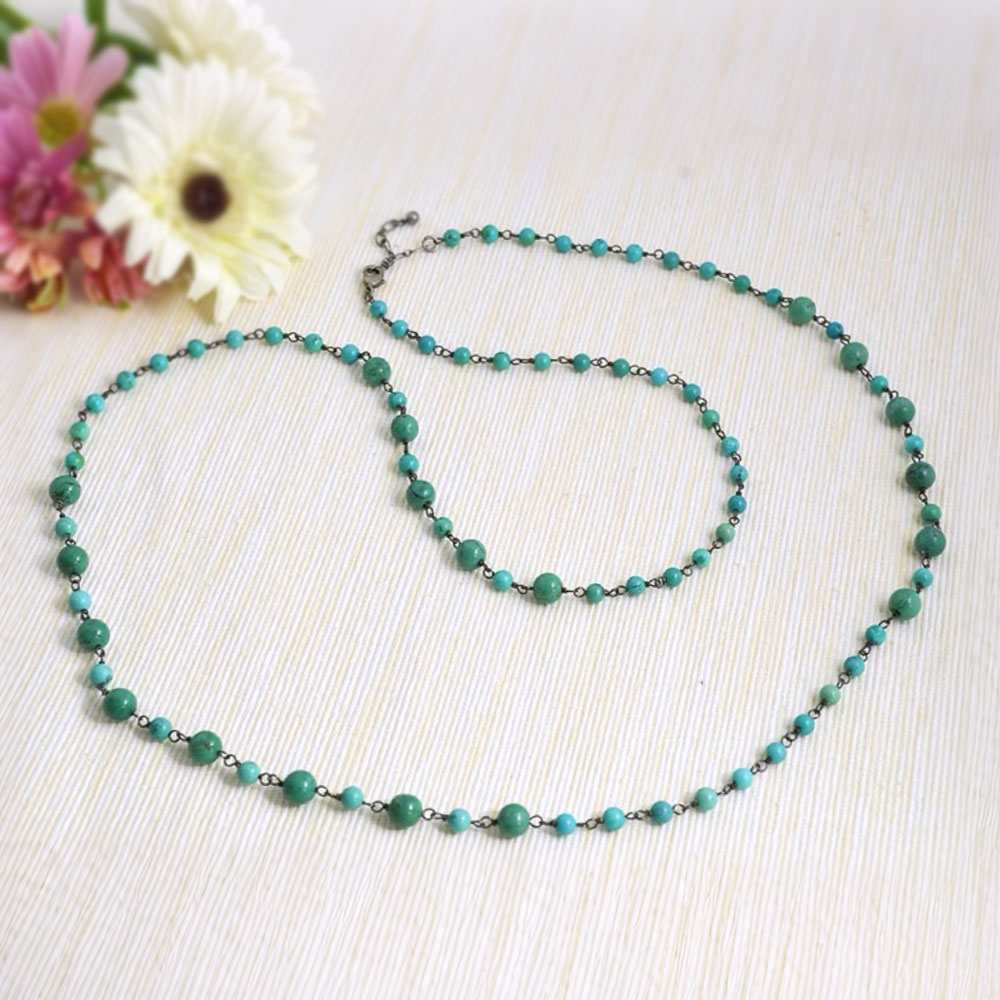 ラウンド ターコイズ ピンつなぎロング ネックレス