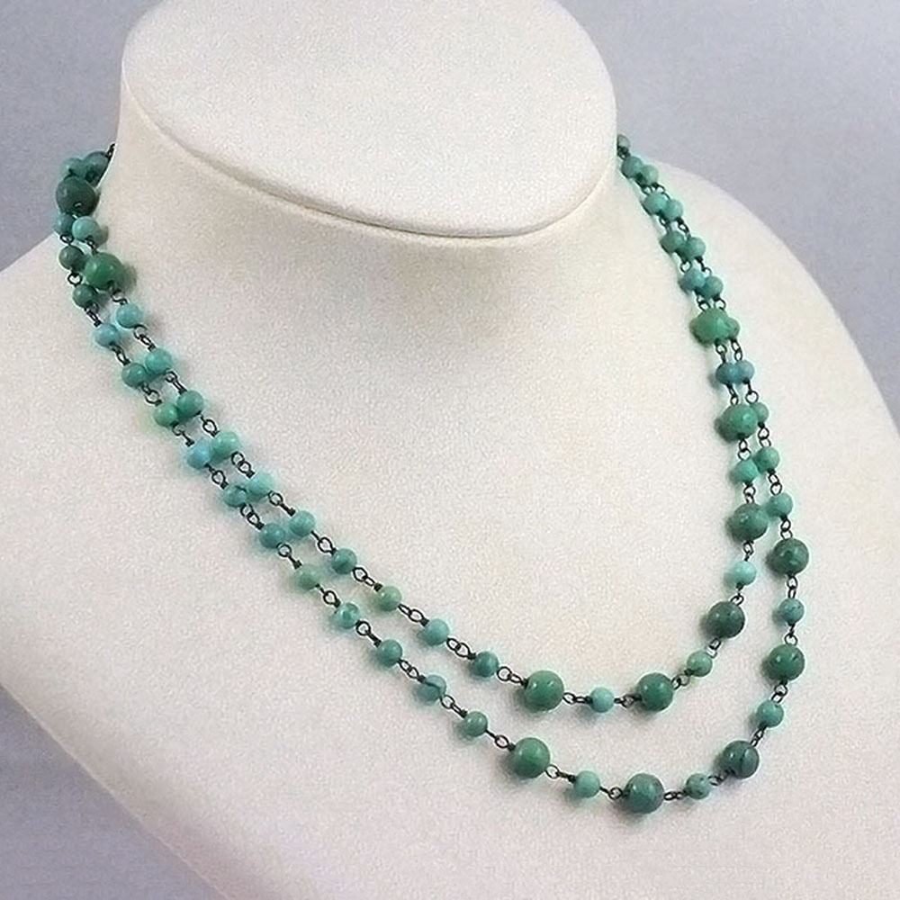 ラウンド ターコイズ ピンつなぎロング ネックレス