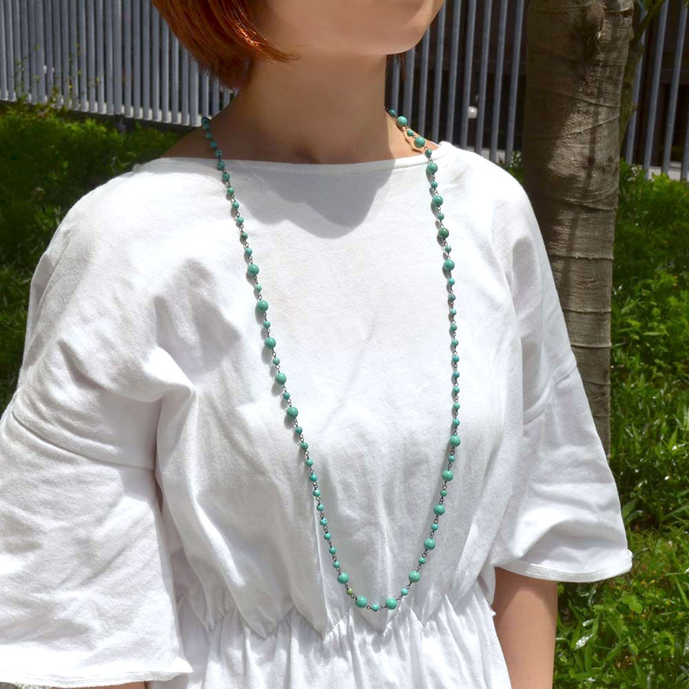 ラウンド ターコイズ ピンつなぎロング ネックレス