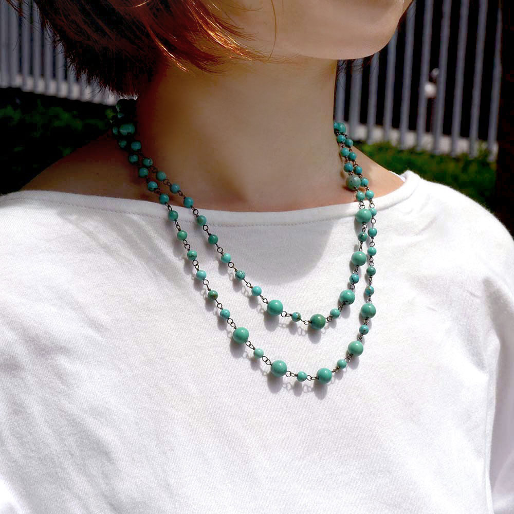 ラウンド ターコイズ ピンつなぎロング ネックレス