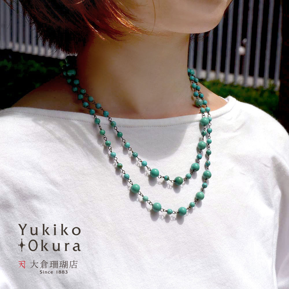 ラウンド ターコイズ ピンつなぎロング ネックレス