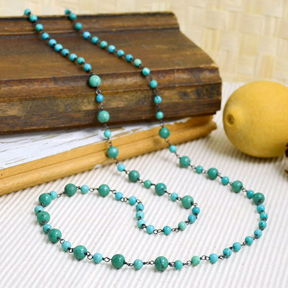 ラウンド ターコイズ ピンつなぎロング ネックレス