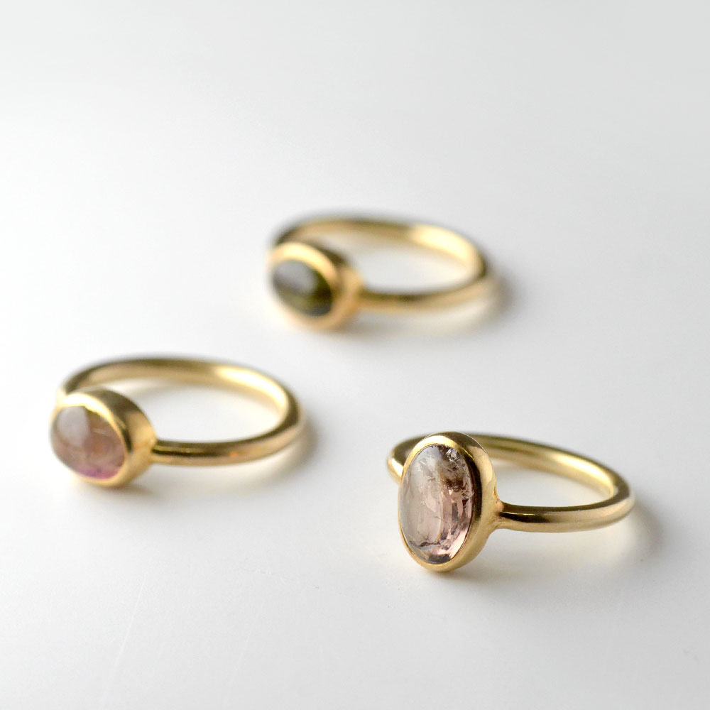 シルバー925(ゴールド仕上げ) トルマリン オーバルリング