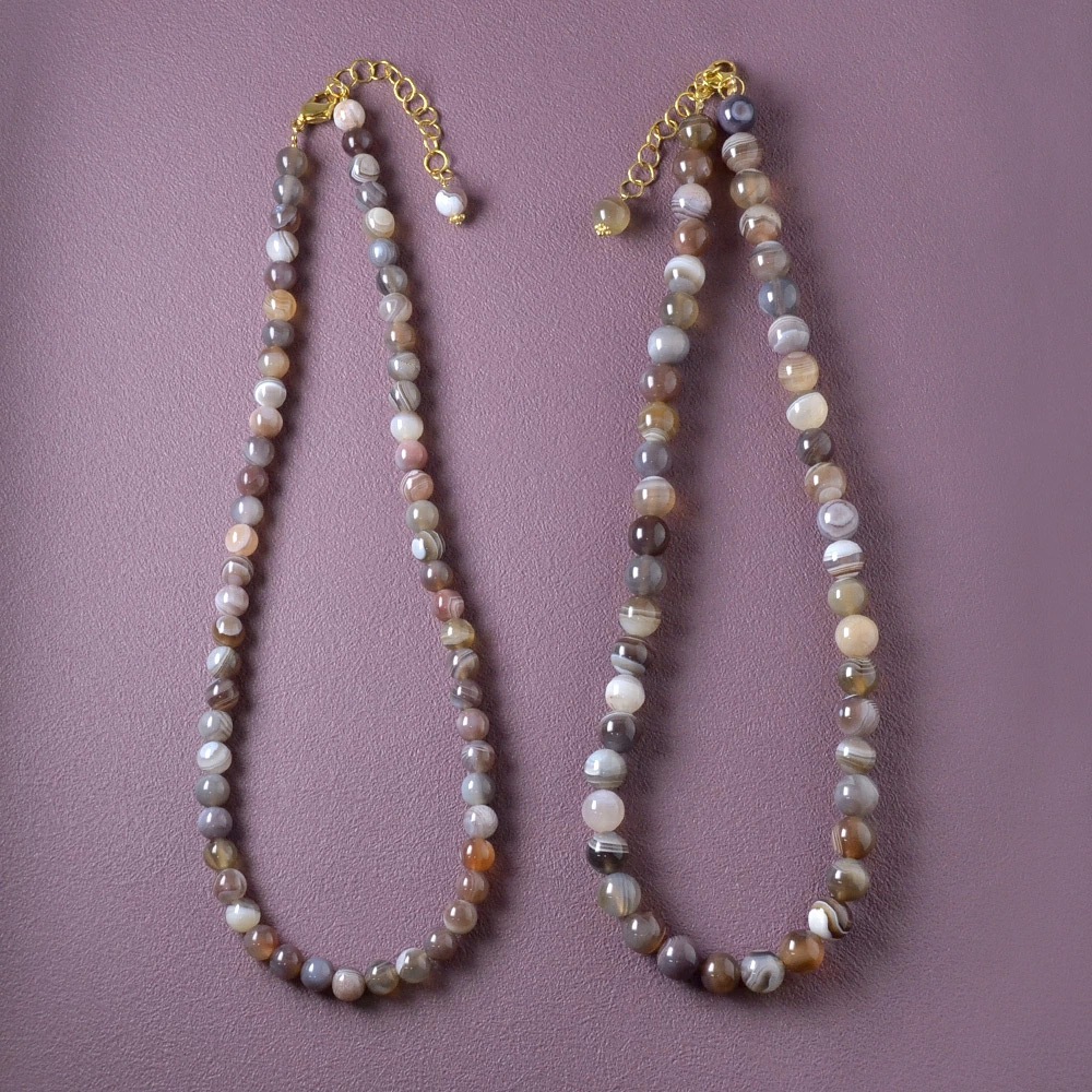 カラーで選ぶラウンドネックレス (6mm･8mm)　ボツワナアゲイト【Fortune Stone Table】