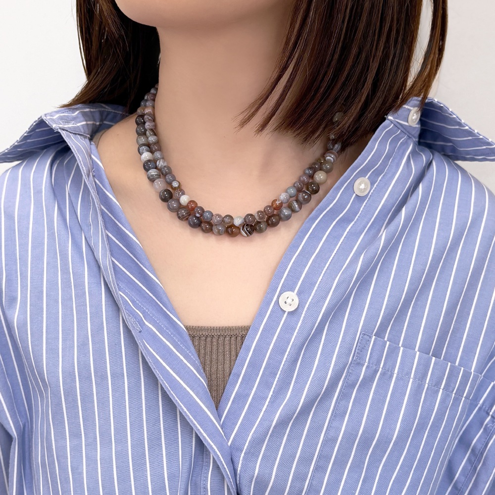 カラーで選ぶラウンドネックレス (6mm･8mm)　ボツワナアゲイト【Fortune Stone Table】