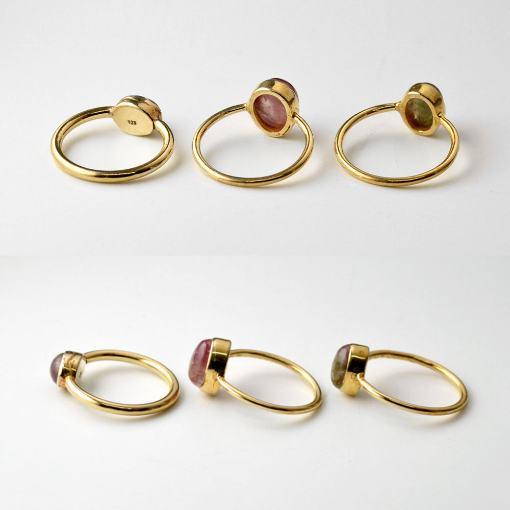 シルバー925(ゴールド仕上げ) トルマリン オーバルリング