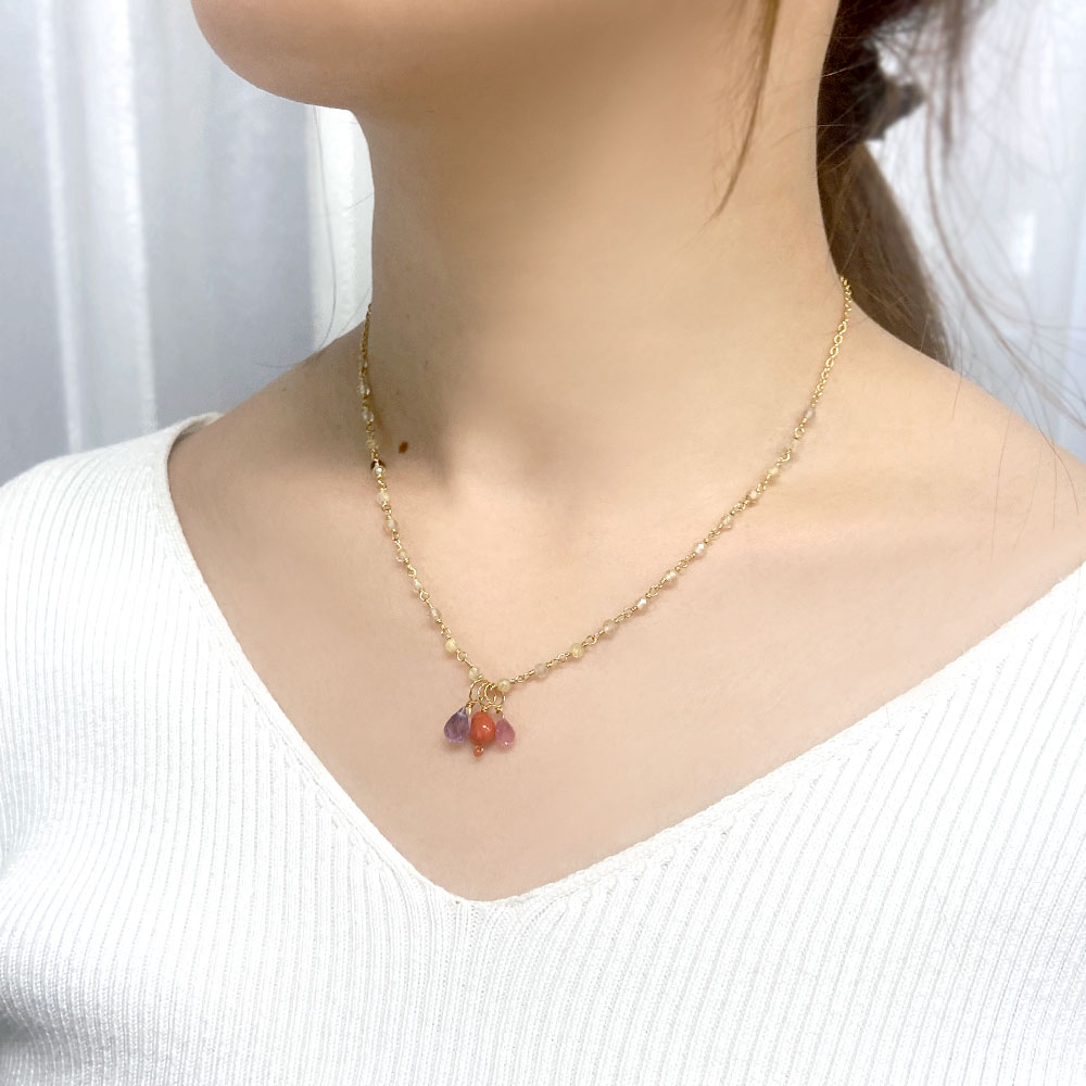 7daysチャーム付 ルチルクォーツ ネックレス