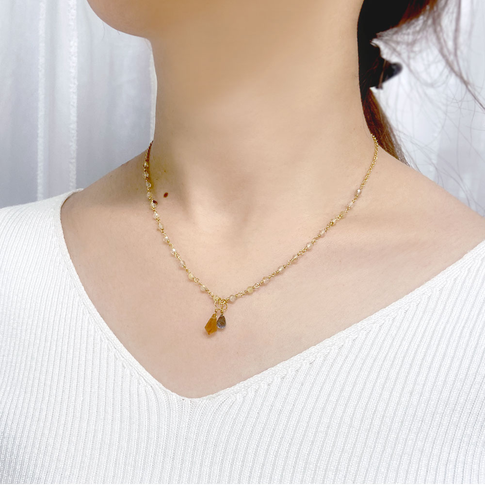 7daysチャーム付 ルチルクォーツ ネックレス