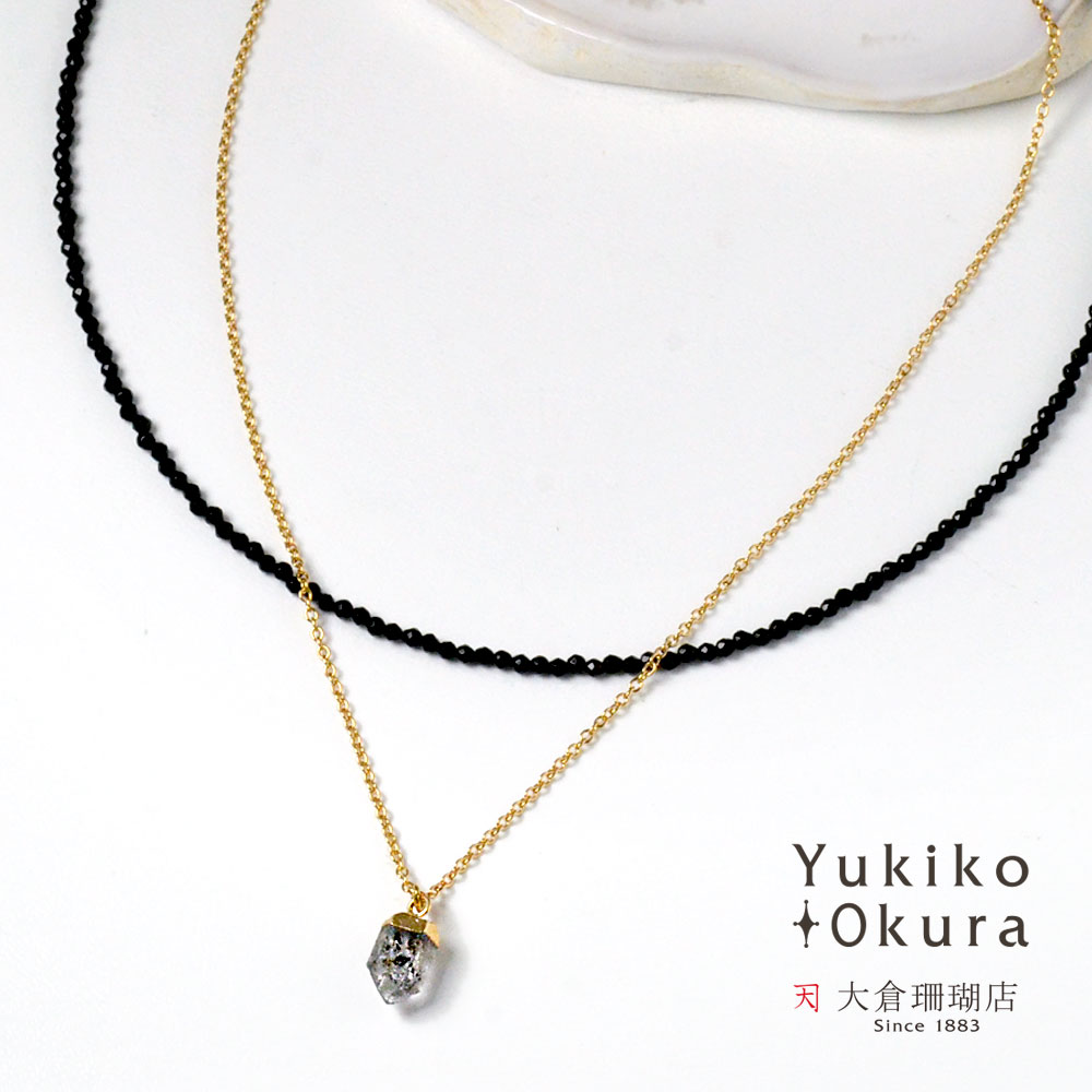 ハーキマー チェーンペンダント・オニキス ネックレスセット