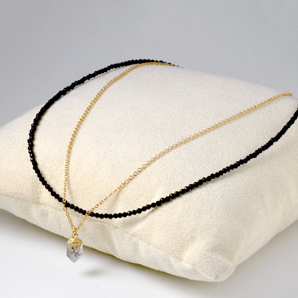 ハーキマー チェーンペンダント・オニキス ネックレスセット