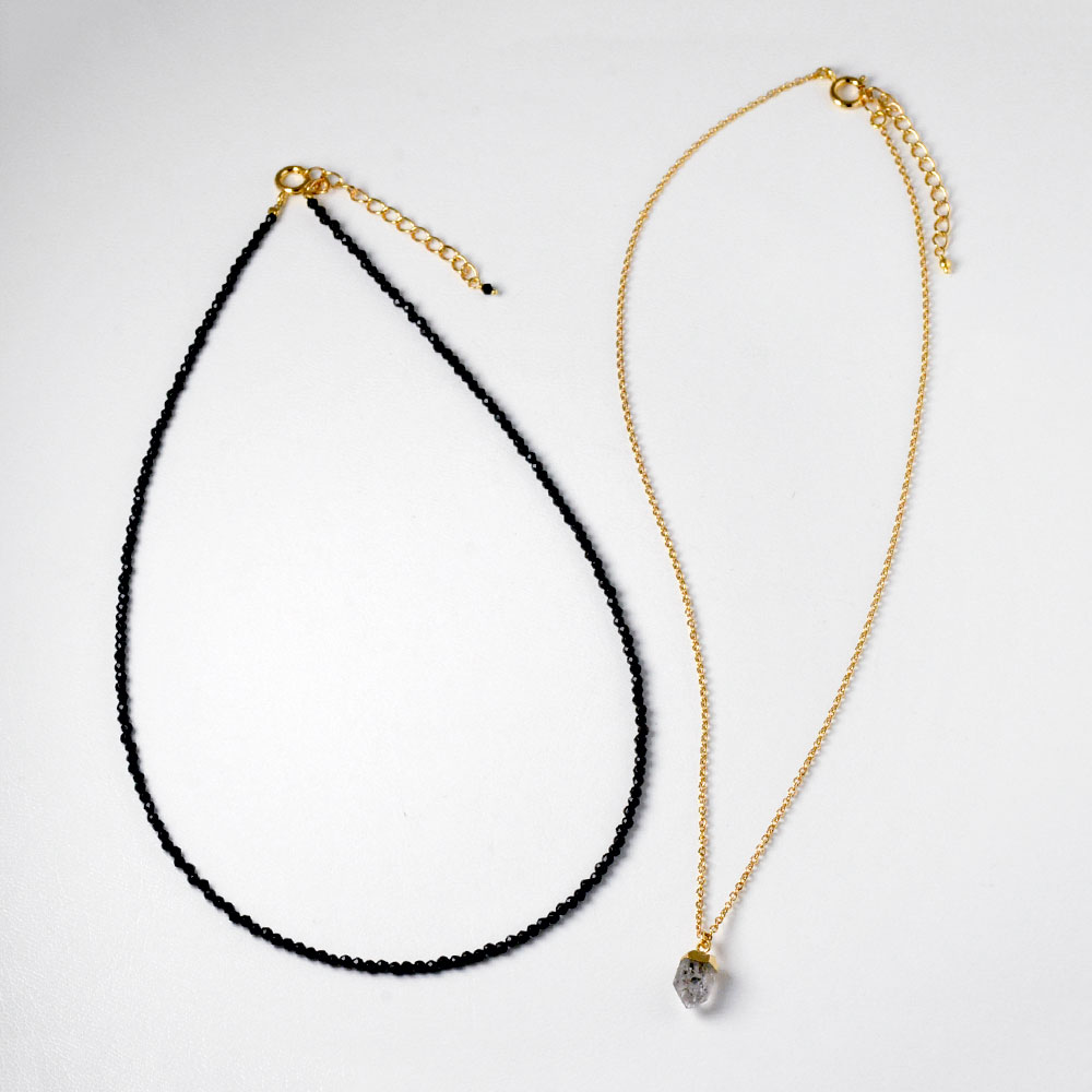 ハーキマー チェーンペンダント・オニキス ネックレスセット