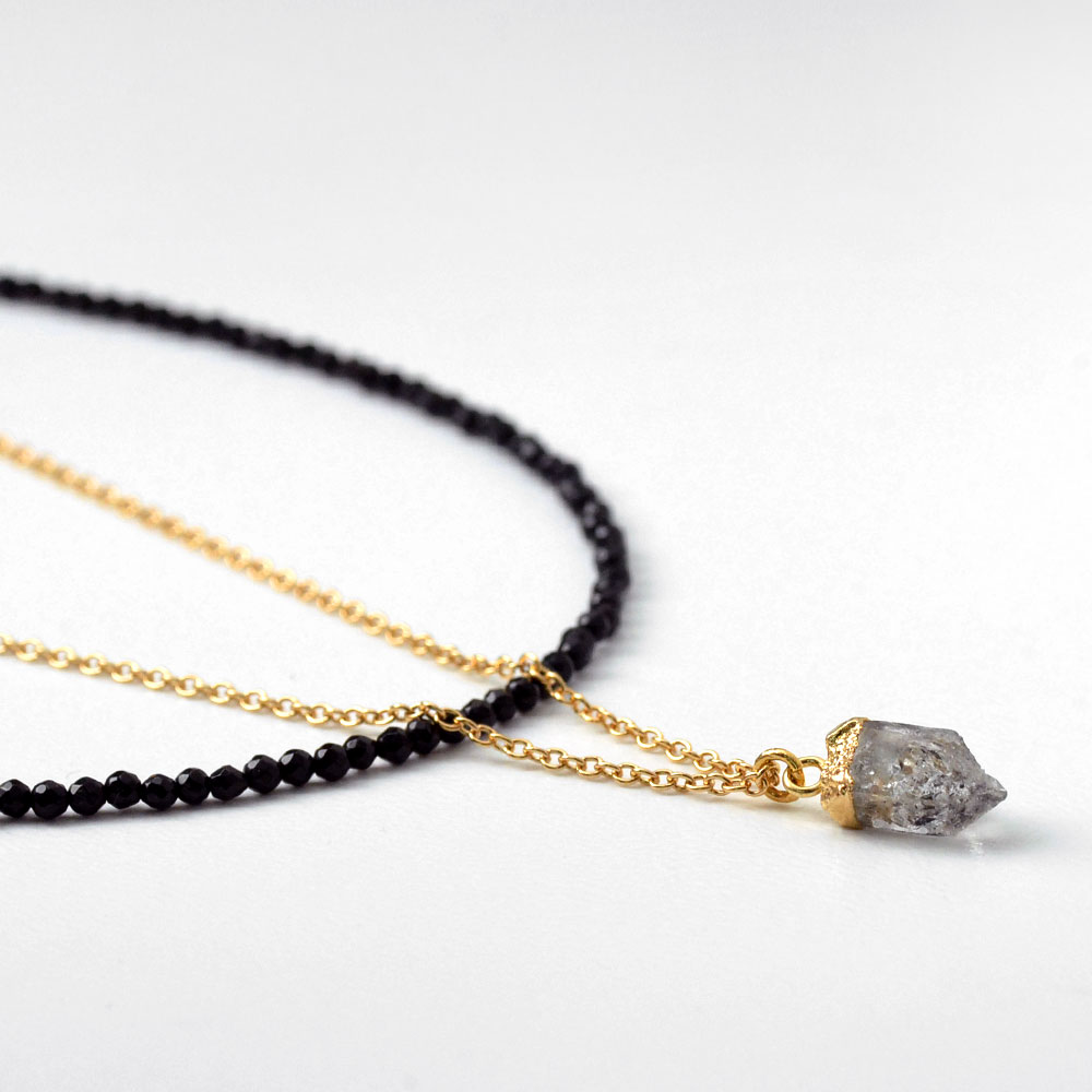 ハーキマー チェーンペンダント・オニキス ネックレスセット