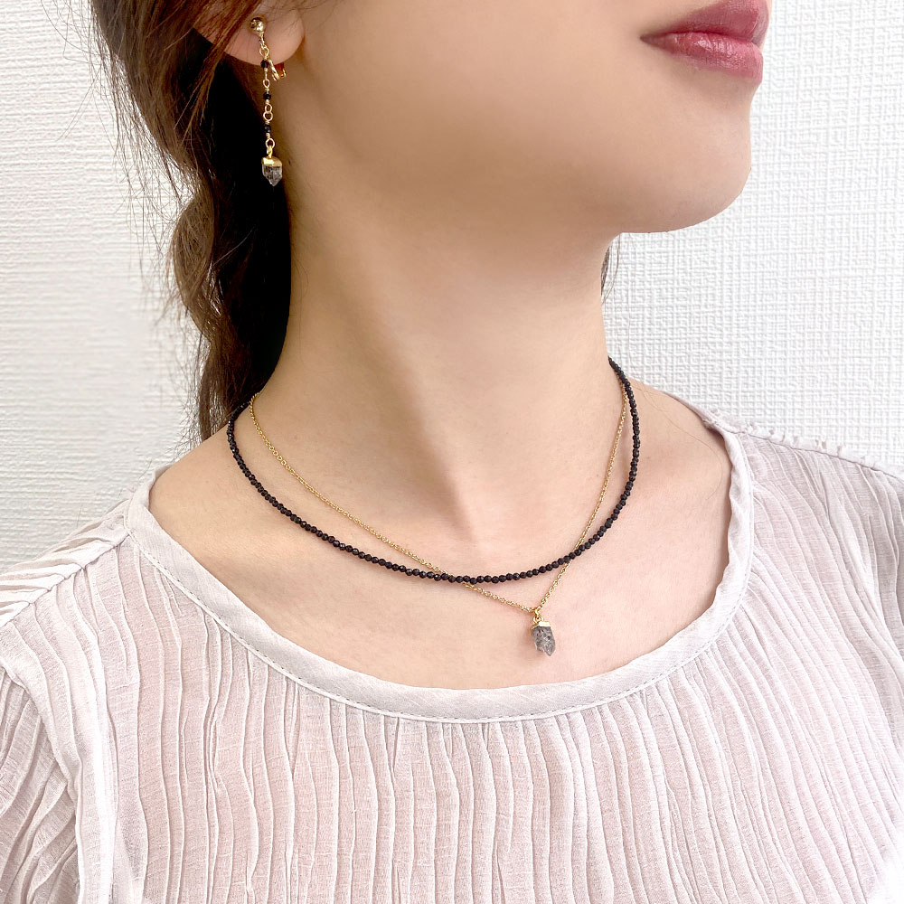 ハーキマー チェーンペンダント・オニキス ネックレスセット