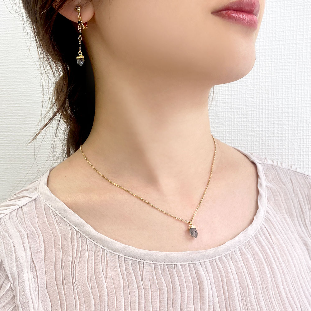 ハーキマー チェーンペンダント・オニキス ネックレスセット