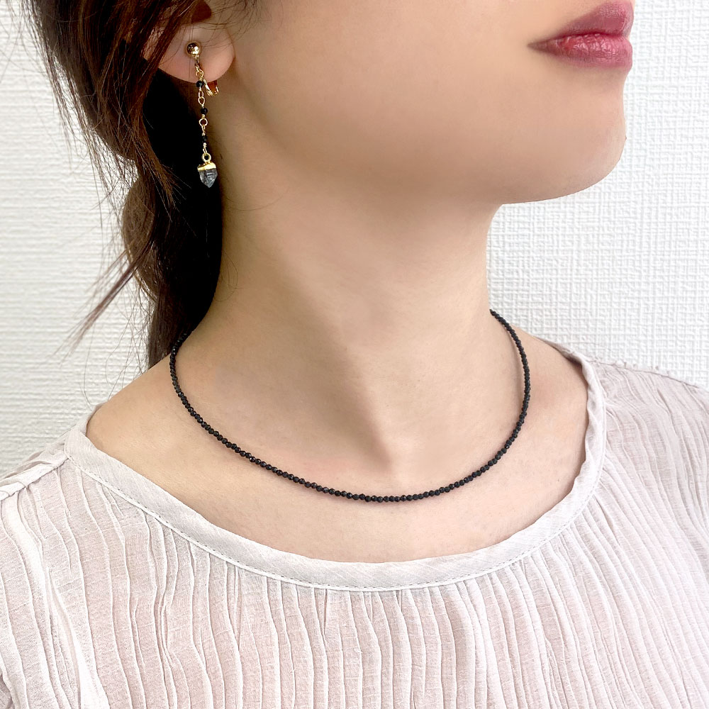 ハーキマー チェーンペンダント・オニキス ネックレスセット