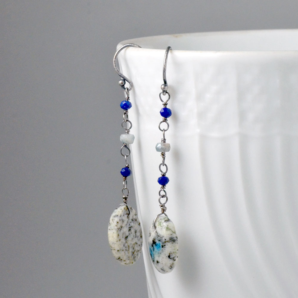 アズライトイングラナイト ラピスラズリ シリマナイト イヤリング ピアス