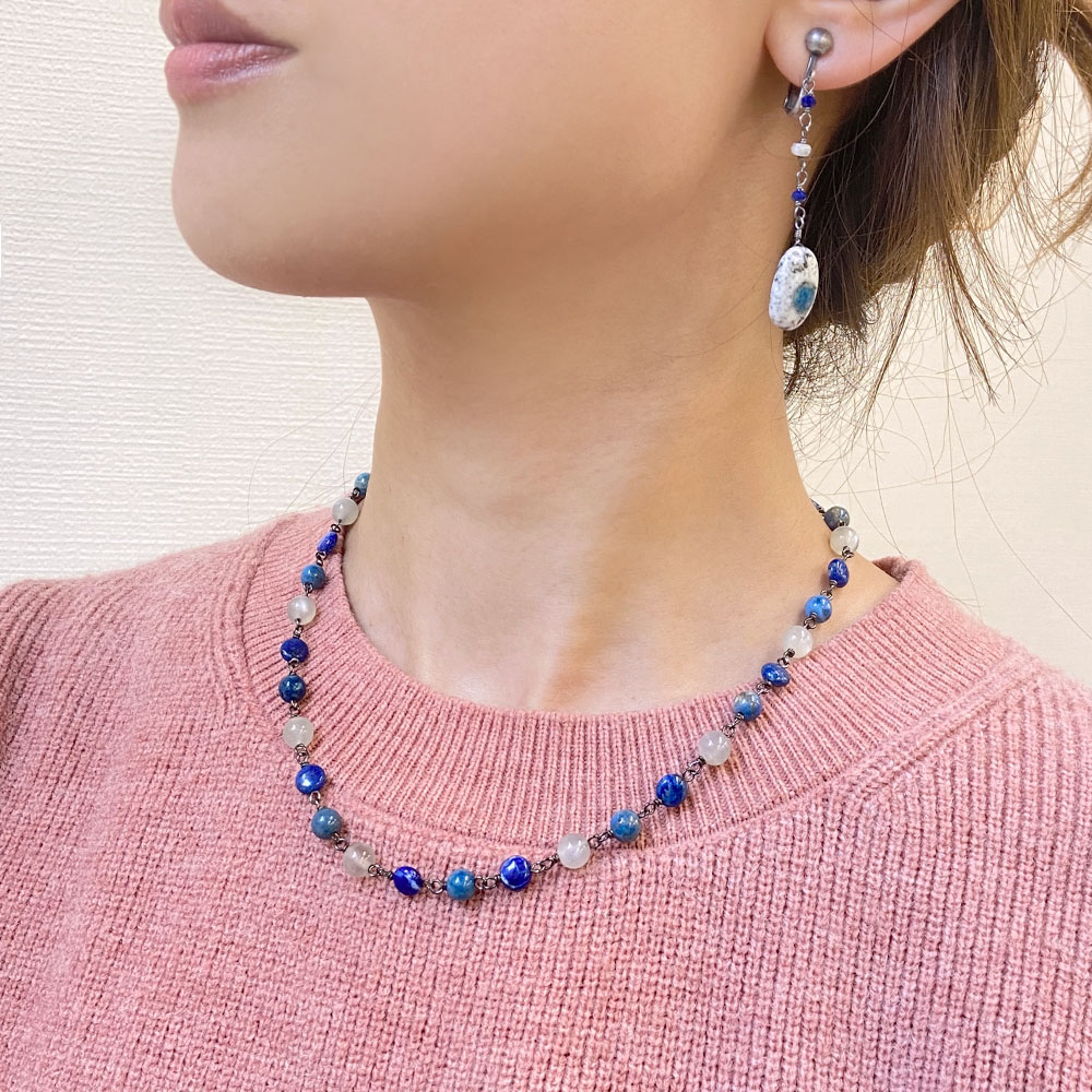 アズライトイングラナイト ラピスラズリ シリマナイト イヤリング ピアス