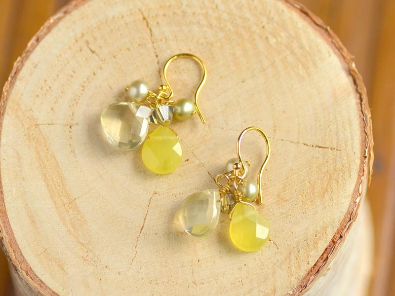 サーペンティン レモンクォーツ 淡水パール イヤリング ピアス