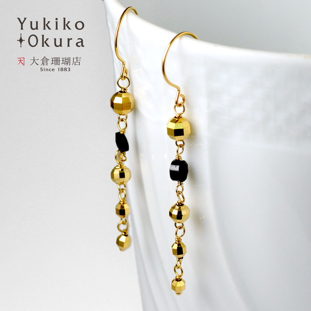 ブラックスピネル ロングイヤリング ピアス