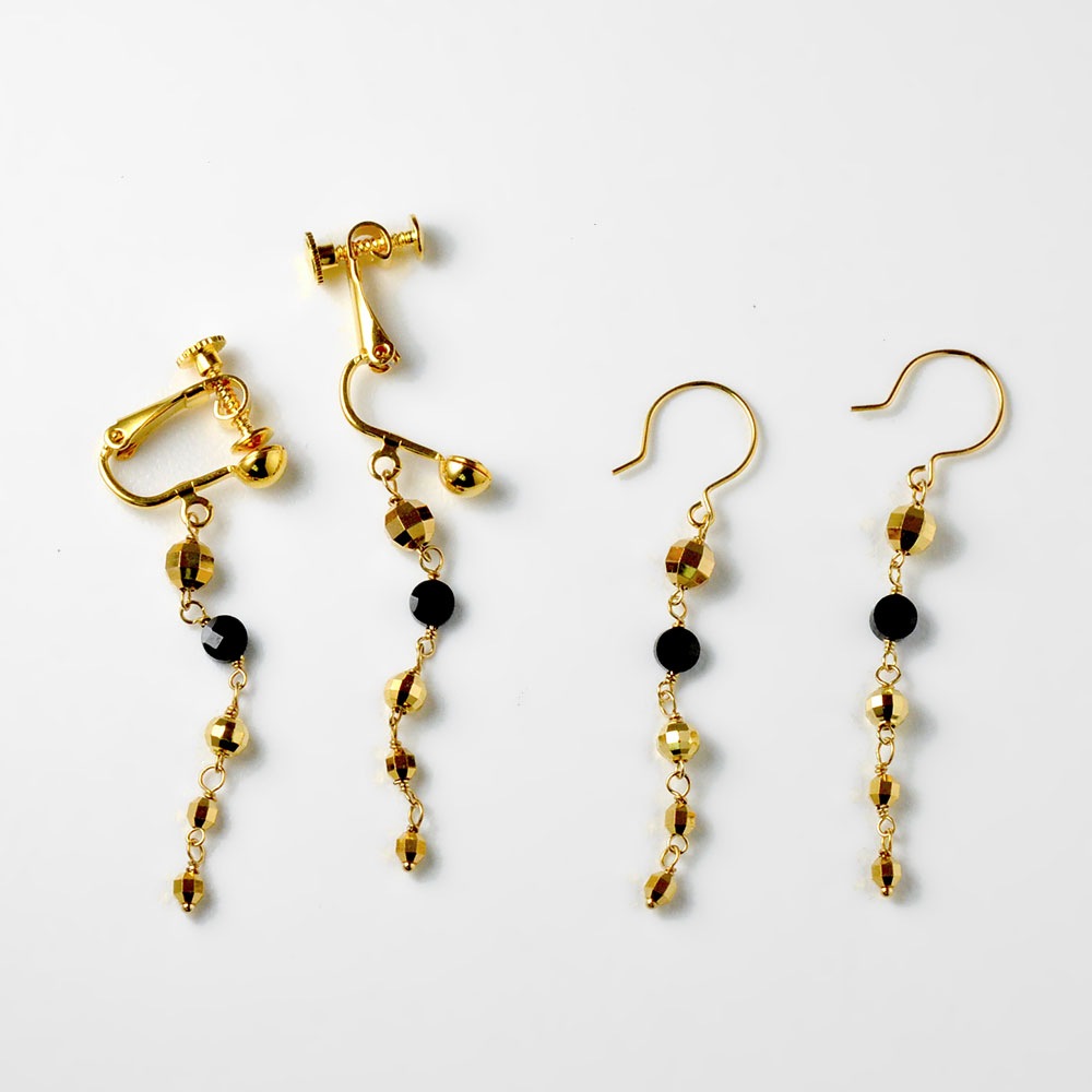 ブラックスピネル ロングイヤリング ピアス