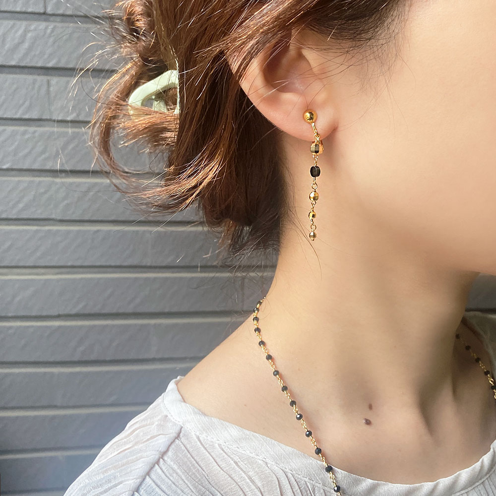 ブラックスピネル ロングイヤリング ピアス