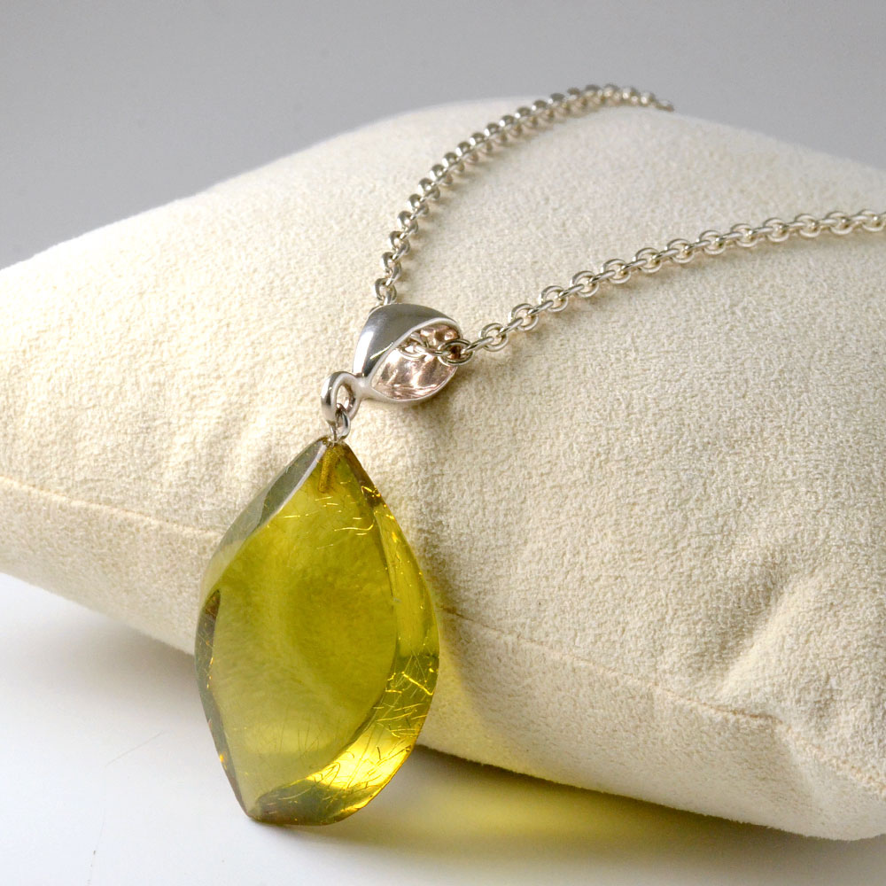 シルバー925 グリーンアンバー ペンダントトップ