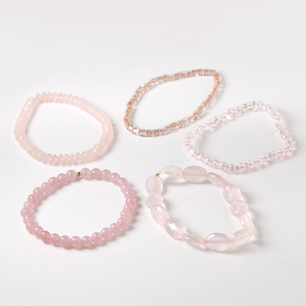 ローズクォーツ ピンクジェイド 5連ストレッチブレス