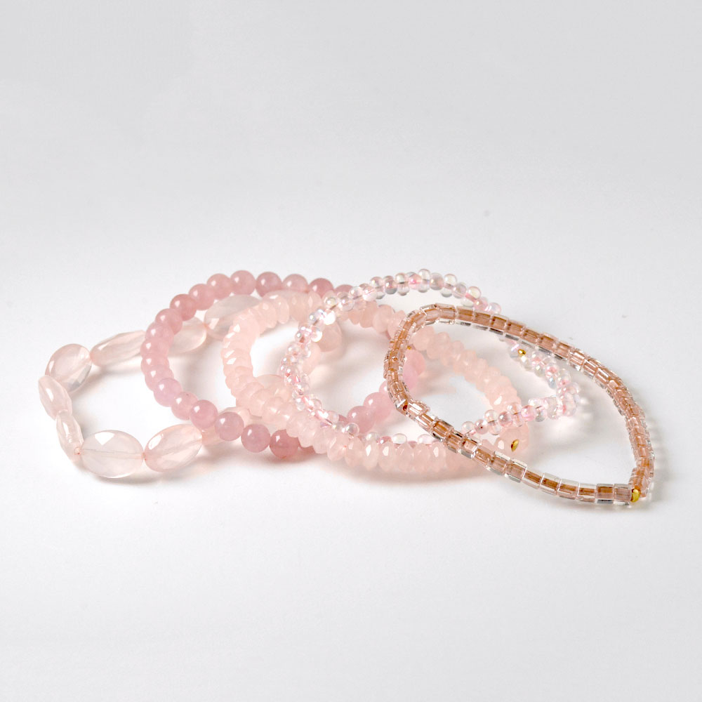 ローズクォーツ ピンクジェイド 5連ストレッチブレス