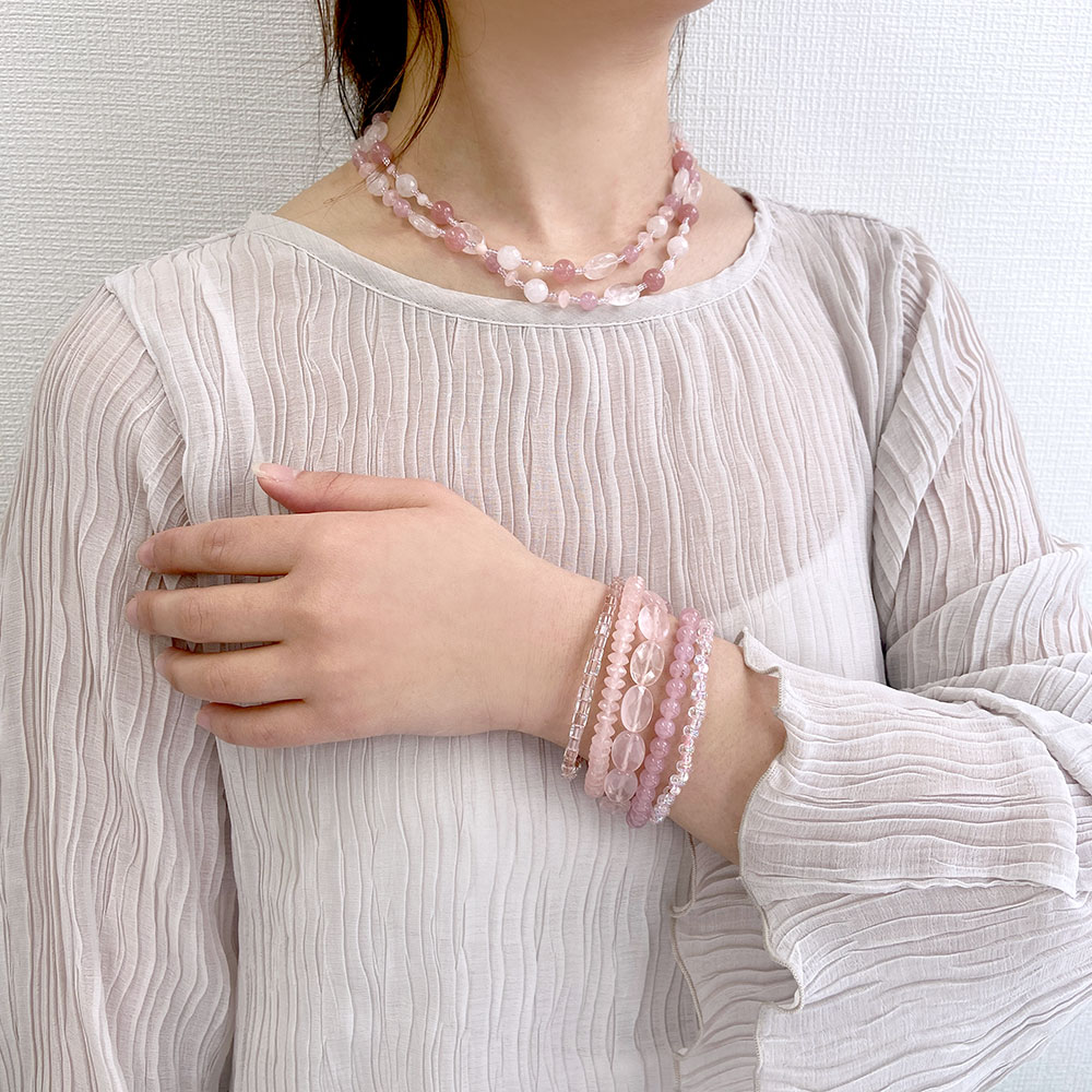 ローズクォーツ ピンクジェイド 5連ストレッチブレス