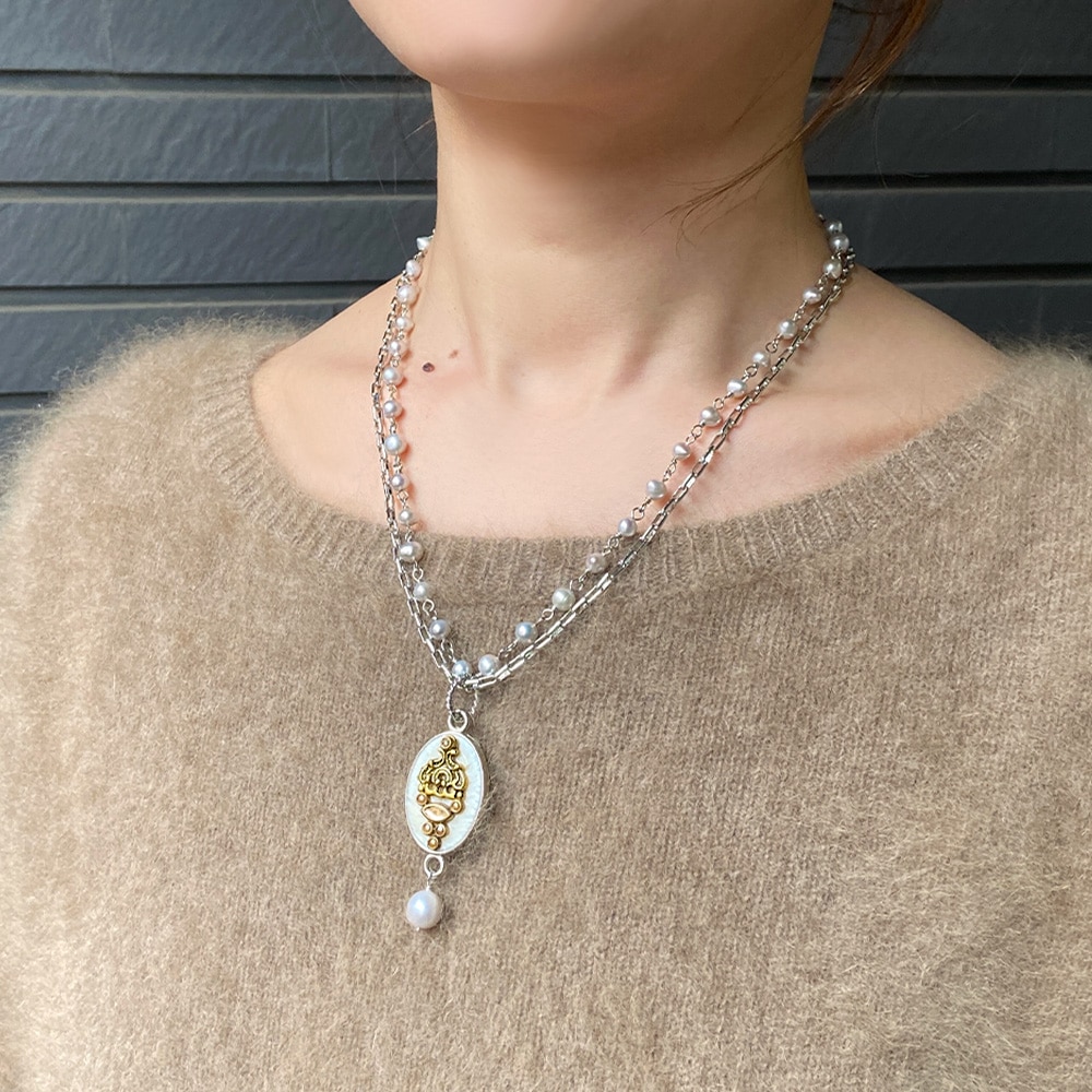インドパーツ 淡水ネックレス 3点セット ジュエリーポーチ付