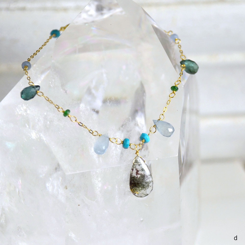 K18 グリーンルチルクォーツ グリーンアパタイト アクアマリン ターコイズ フリンジブレスレット