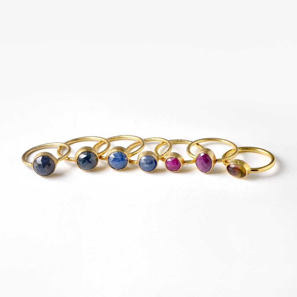 シルバー925(ゴールド仕上げ) サファイア・トルマリン リング