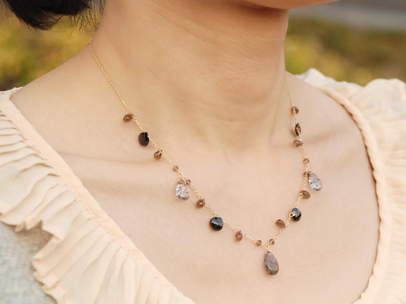 K18 ブラックルチル スモーキークォーツ ブラックスピネル