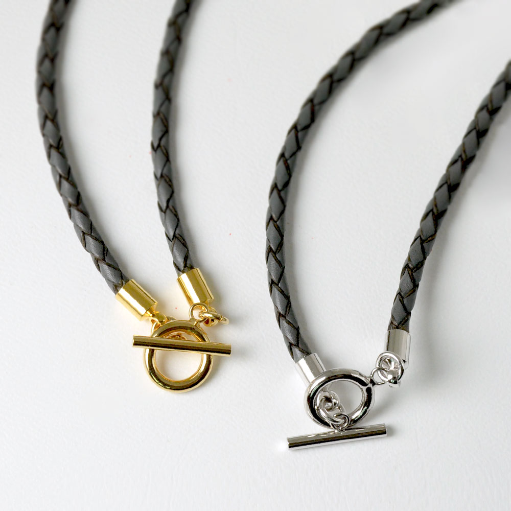 ダークグレイ革紐ネックレス42cm