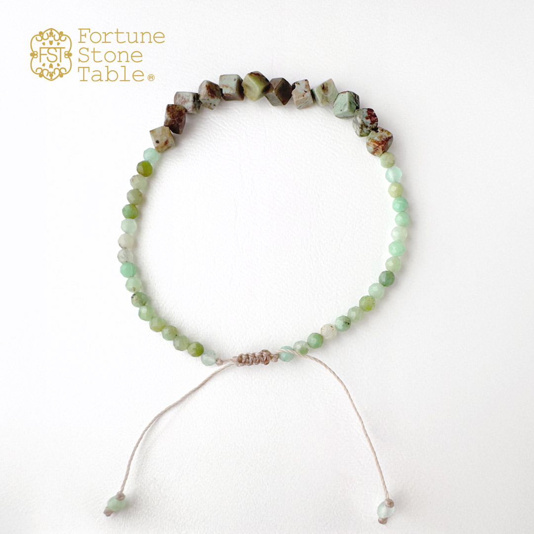 カラーで選ぶコードブレスレット（緑）グリーンクォーツ×クリソプレイズ【Fortune Stone Table】