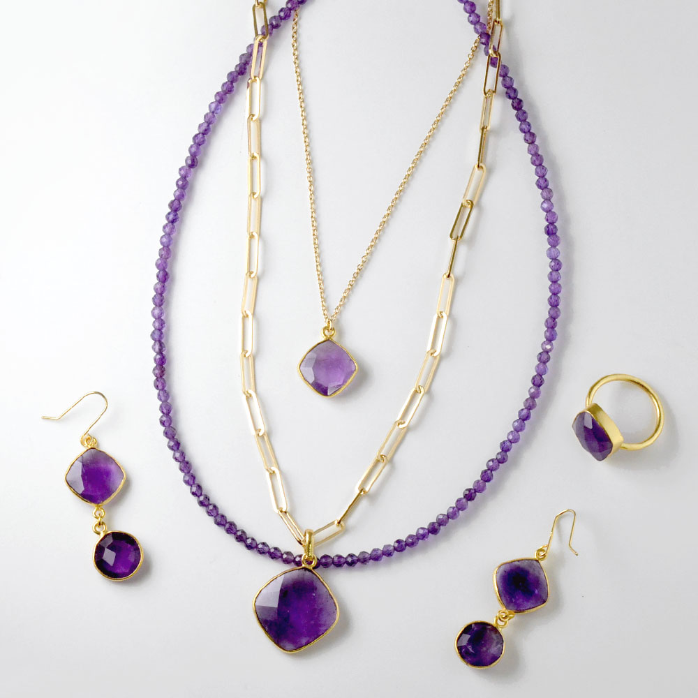 カラーストーン スクエア×コイン イヤリング ピアス