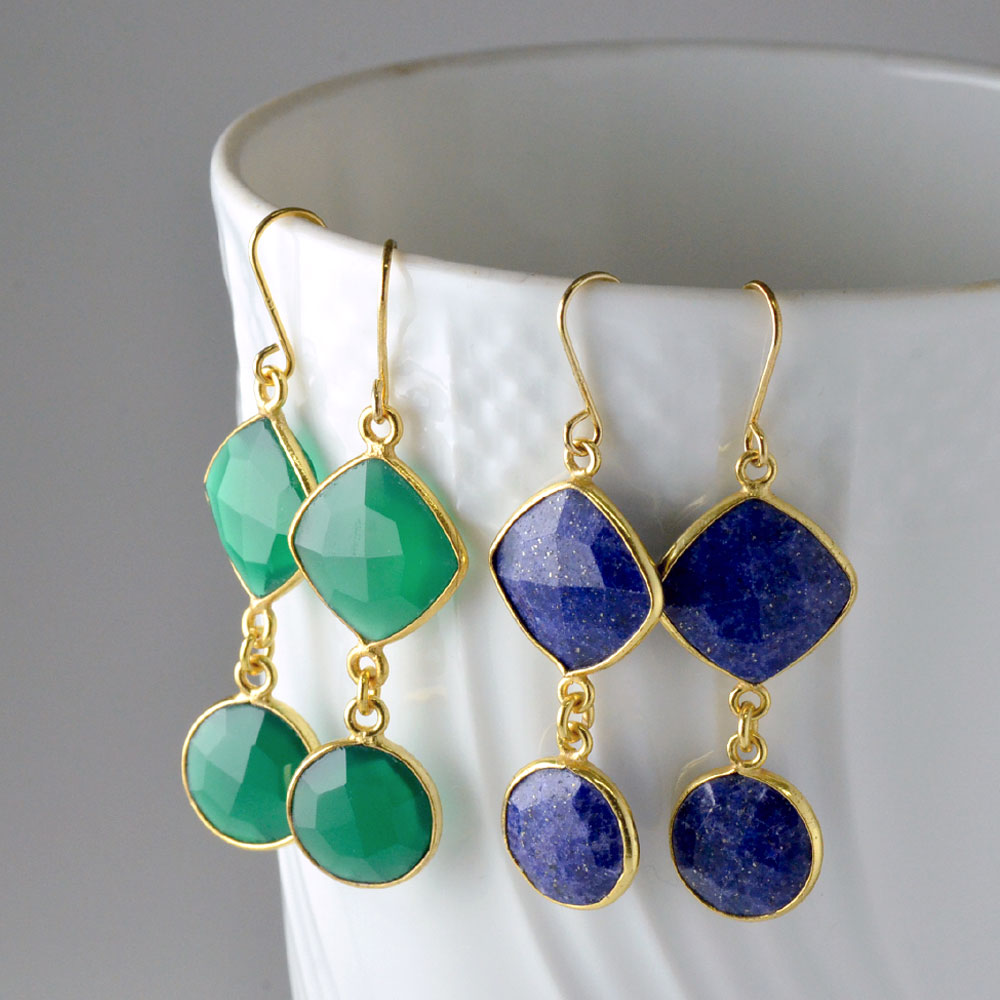 カラーストーン スクエア×コイン イヤリング ピアス