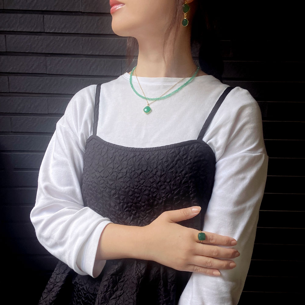 カラーストーン スクエア×コイン イヤリング ピアス