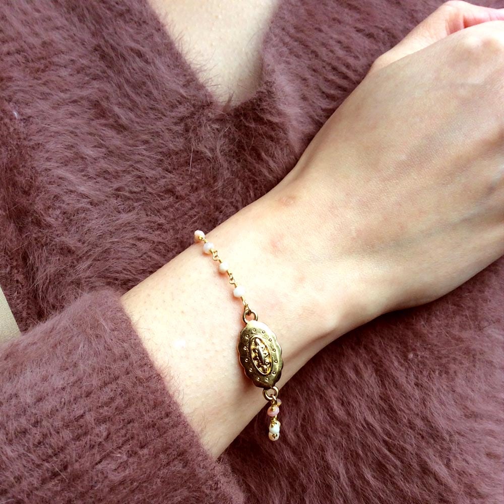 ピンクオパール シャンク巻きブレスレット