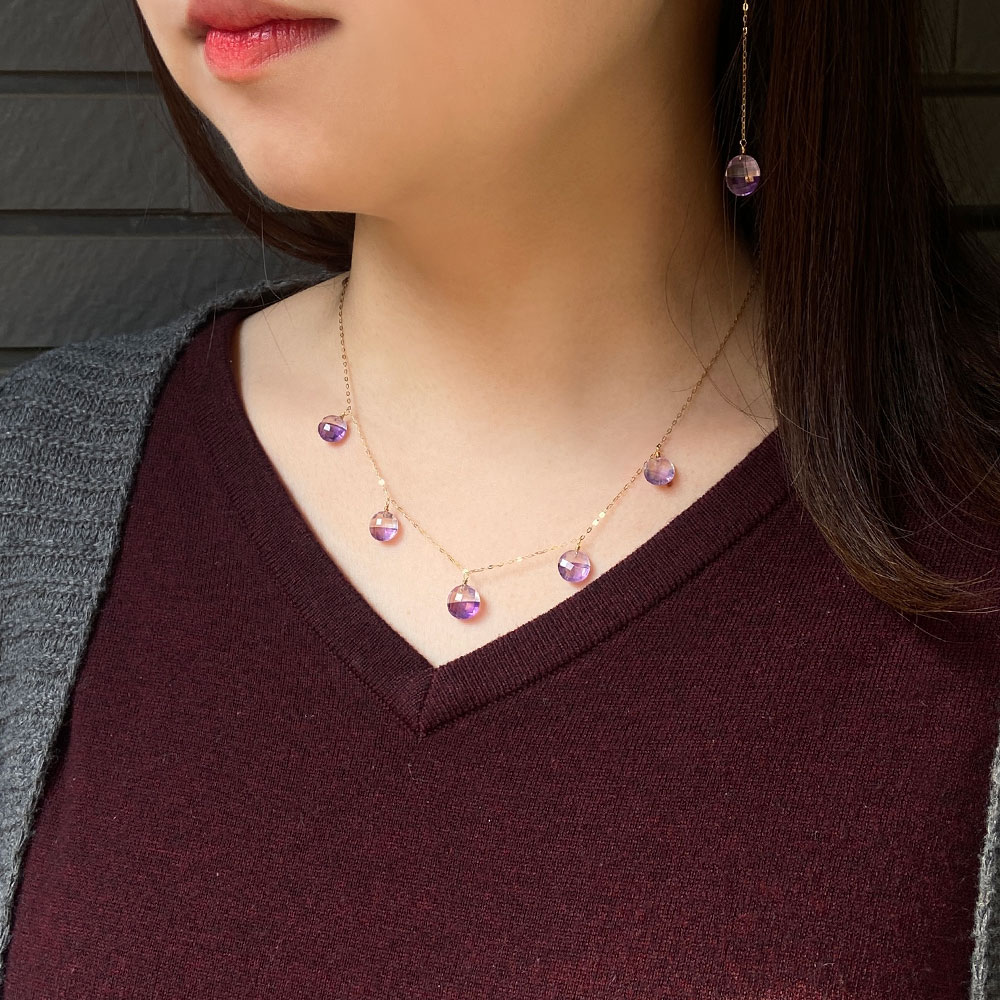 K18 ダブルアメシスト フリンジネックレス