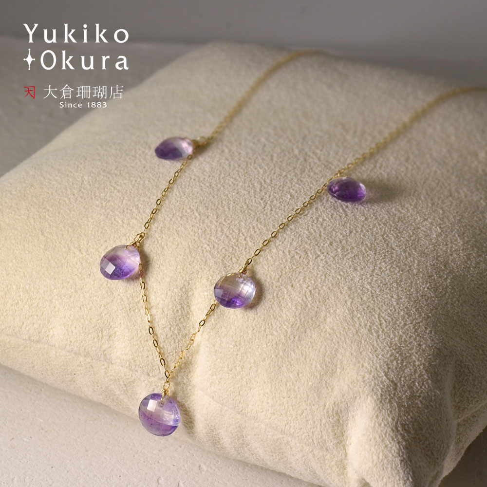 K18 ダブルアメシスト フリンジネックレス